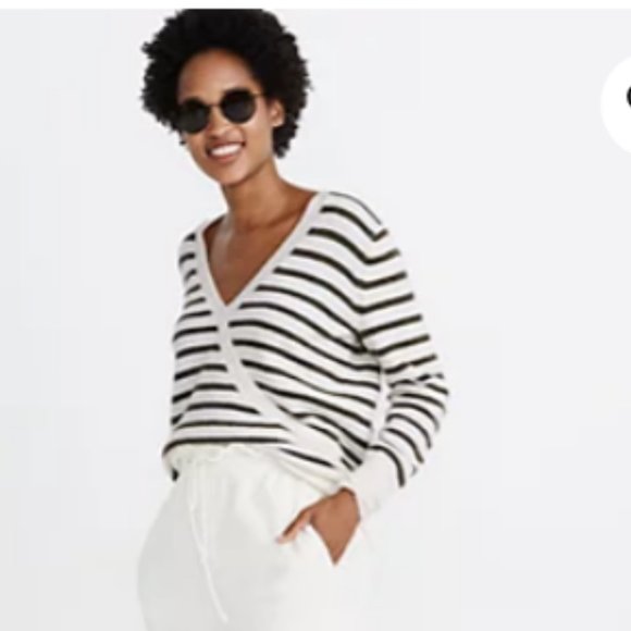 Madewell Sweaters - Madewell Wrap-Front Sweater in Elthorne Stripe Size Small wool/alpaca blend